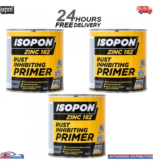 3x U-POL DAVIDS ISOPON ZINC 182 Rust Inhibiting Primer 1k 1L Z182/1 UPOL